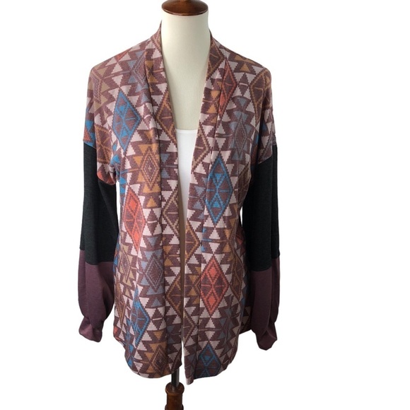 Andre by Unit Cardigan Open Tribal Southwest Aztec Sz M Earthtones Lightweight - Picture 3 of 9